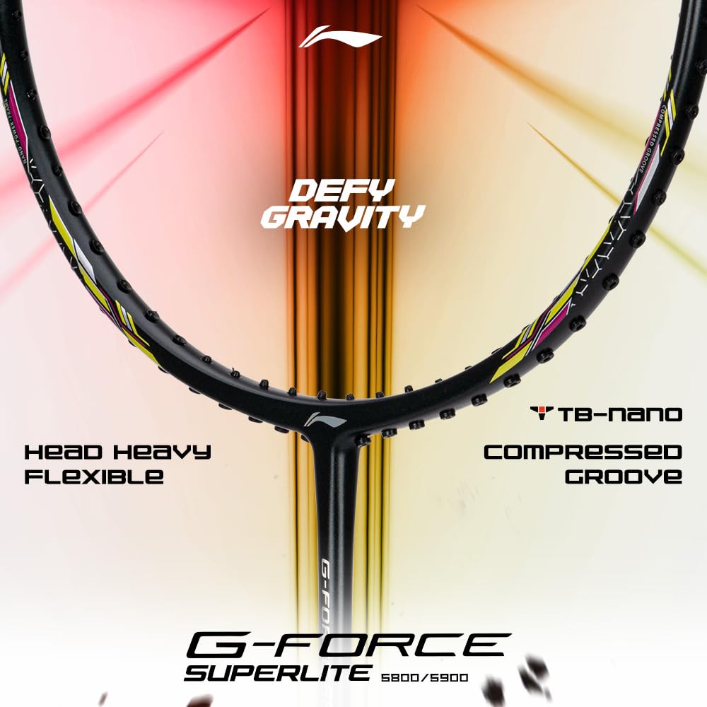 Li-Ning G-Force 5k Superlite Badminton Racket with Full Cover | 78 Grams | Max Tension : ≤30 lbs | Enhanced Control, Fast Swing Speed & Aero Frame Tech