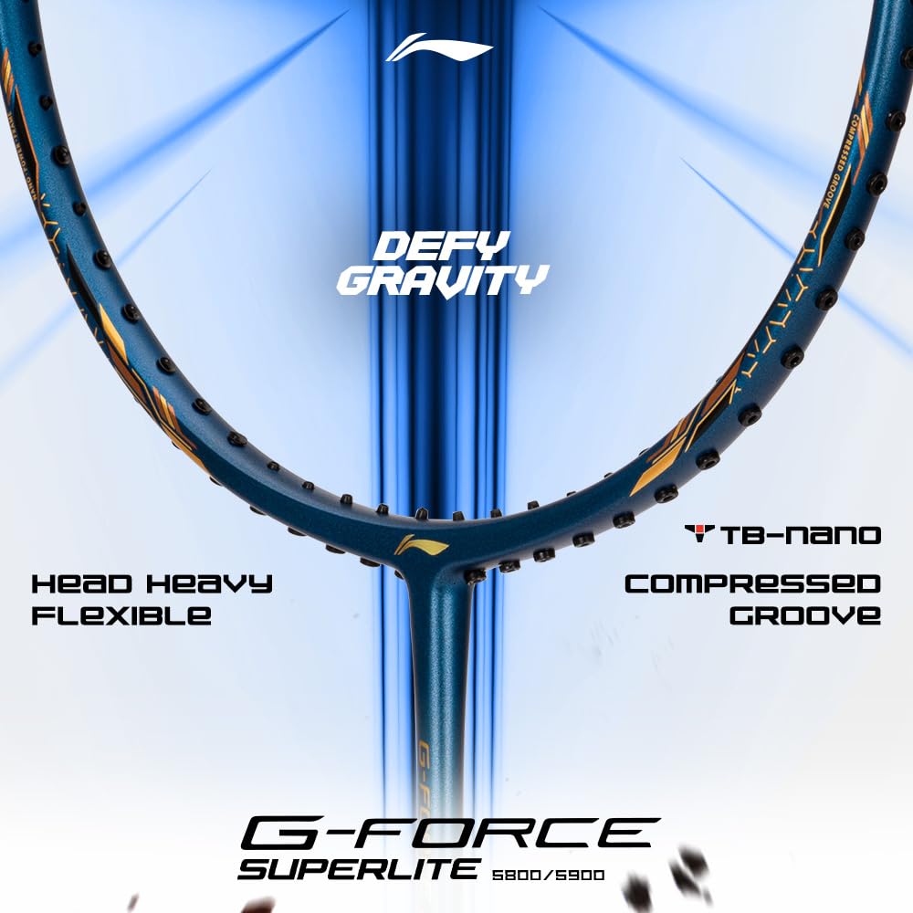 Li-Ning G-Force 5k Superlite Badminton Racket with Full Cover | 78 Grams | Max Tension : ≤30 lbs | Enhanced Control, Fast Swing Speed & Aero Frame Tech