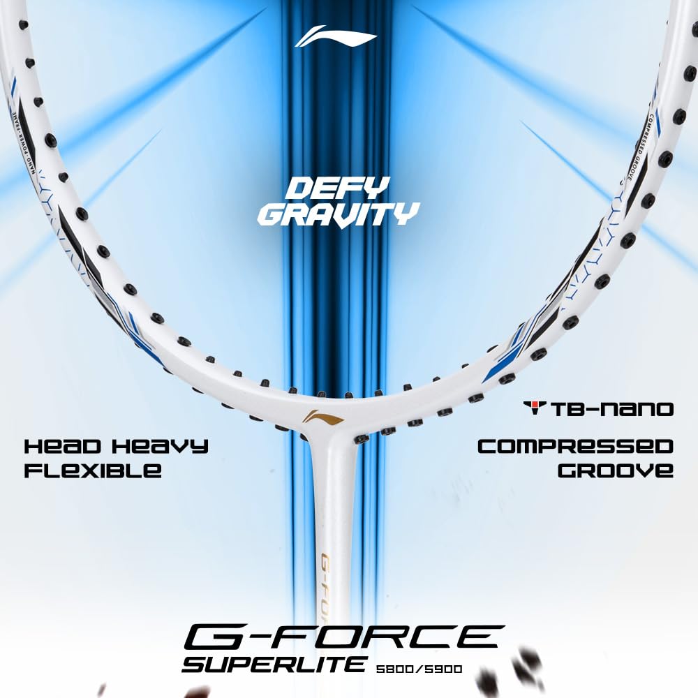 Li-Ning G-Force 5k Superlite Badminton Racket with Full Cover | 78 Grams | Max Tension : ≤30 lbs | Enhanced Control, Fast Swing Speed & Aero Frame Tech