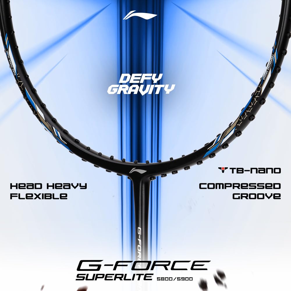 Li-Ning G-Force 5k Superlite Badminton Racket with Full Cover | 78 Grams | Max Tension : ≤30 lbs | Enhanced Control, Fast Swing Speed & Aero Frame Tech