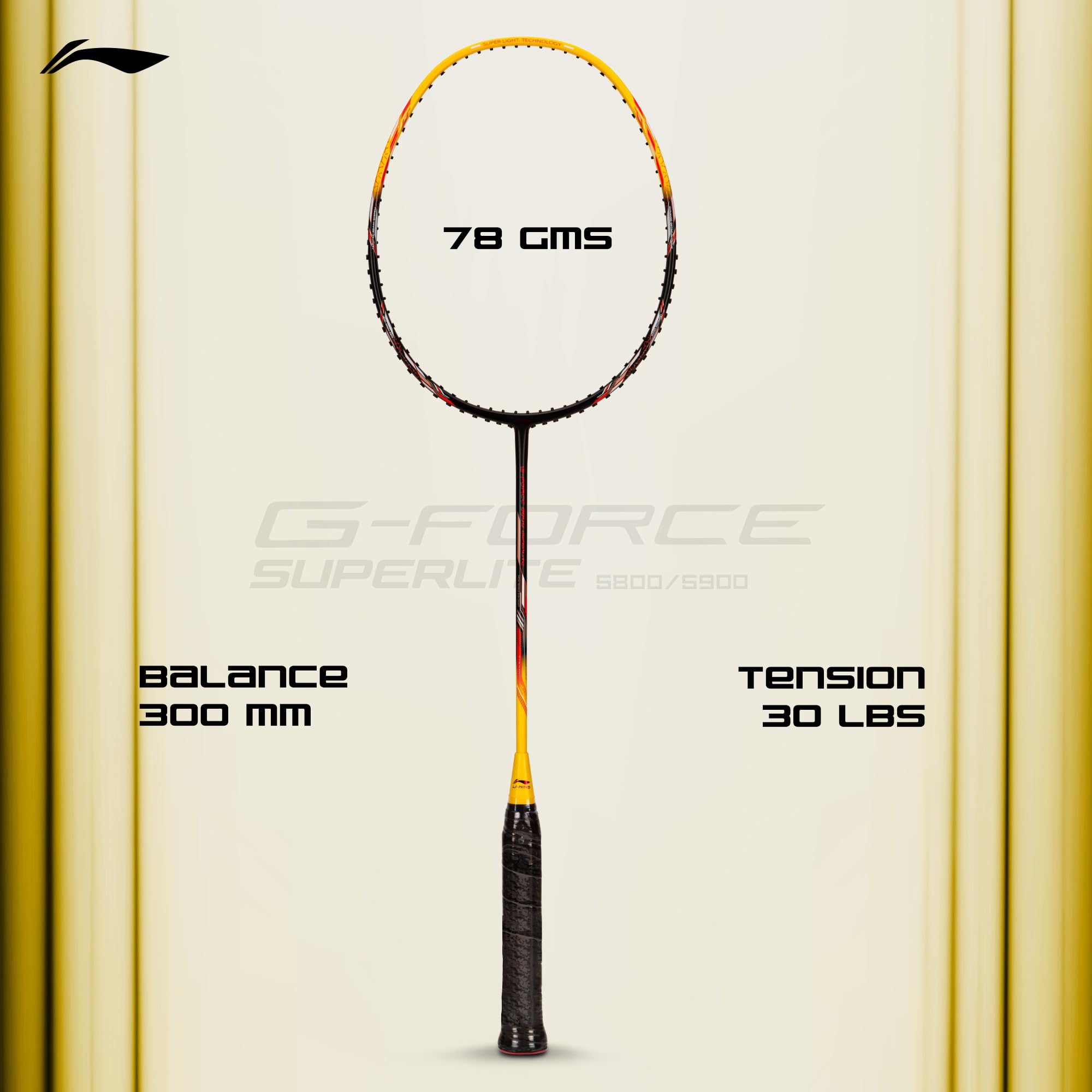 Li-Ning G-Force 5k Superlite Badminton Racket with Full Cover | 78 Grams | Max Tension : ≤30 lbs | Enhanced Control, Fast Swing Speed & Aero Frame Tech
