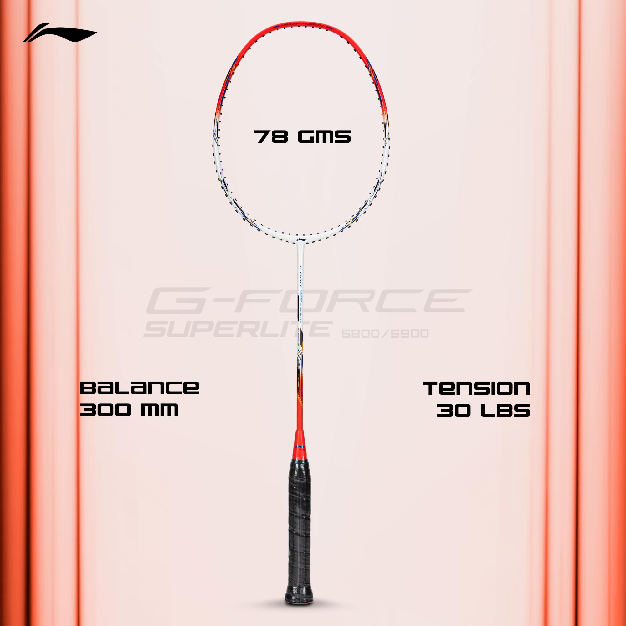 Li-Ning G-Force 5k Superlite Badminton Racket with Full Cover | 78 Grams | Max Tension : ≤30 lbs | Enhanced Control, Fast Swing Speed & Aero Frame Tech