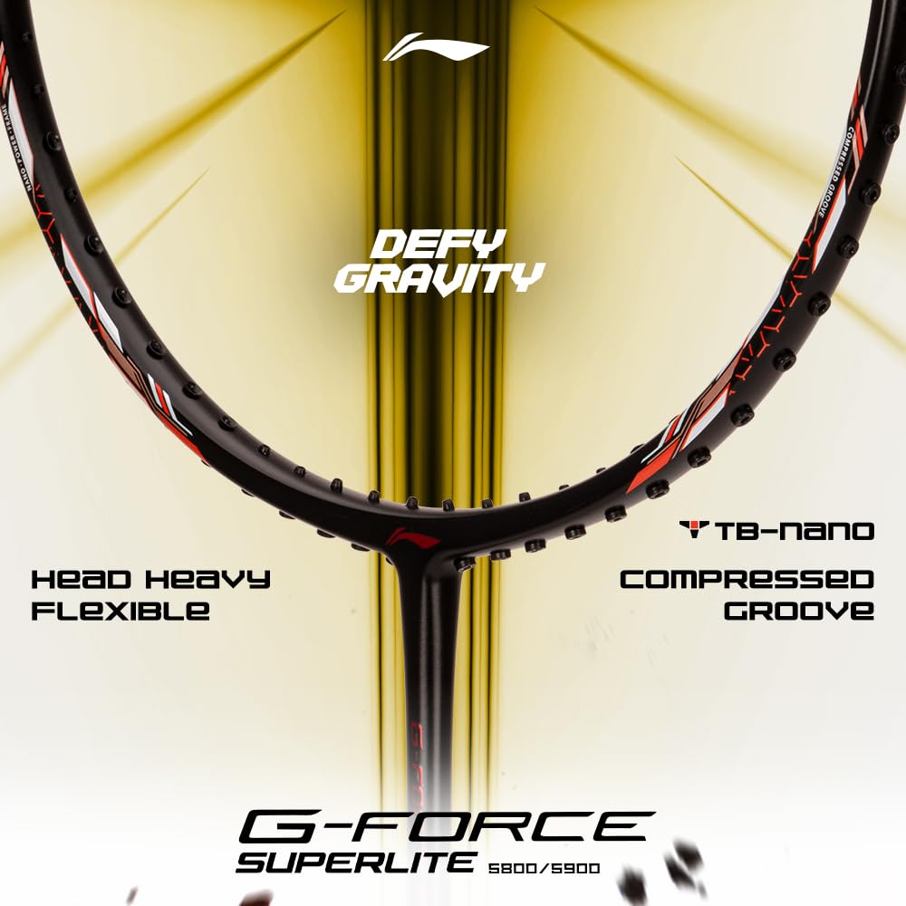 Li-Ning G-Force 5k Superlite Badminton Racket with Full Cover | 78 Grams | Max Tension : ≤30 lbs | Enhanced Control, Fast Swing Speed & Aero Frame Tech