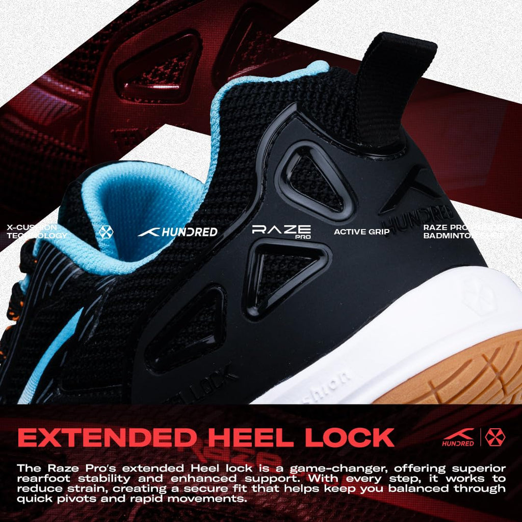 Hundred Men Raze Pro Badminton Shoes (Non Marking) | Also Indoor Sports | Lightweight, Breathable & Durable | X-Cushion | Active Grip Sole | Extended Heel Lock