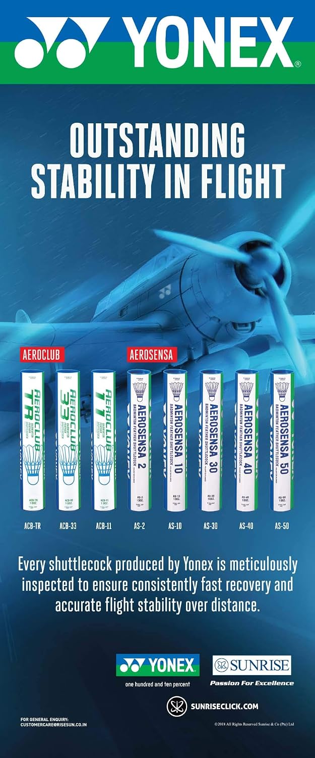 Yonex Aerosensa 2 Feather Badminton Shuttlecocks (White, Medium Speed) | Real Goose Feathers | Solid Cork | Pack of 12