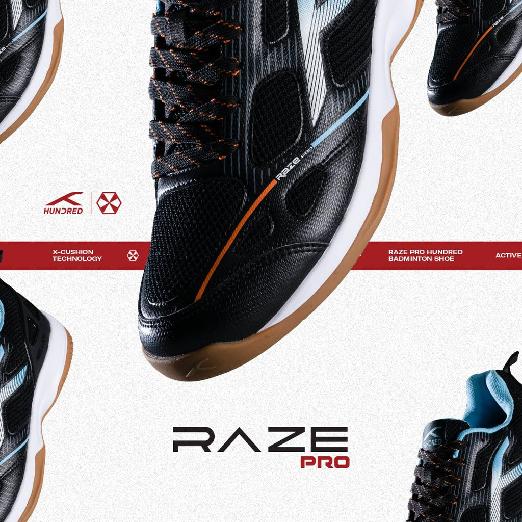 Hundred Men Raze Pro Badminton Shoes (Non Marking) | Also Indoor Sports | Lightweight, Breathable & Durable | X-Cushion | Active Grip Sole | Extended Heel Lock