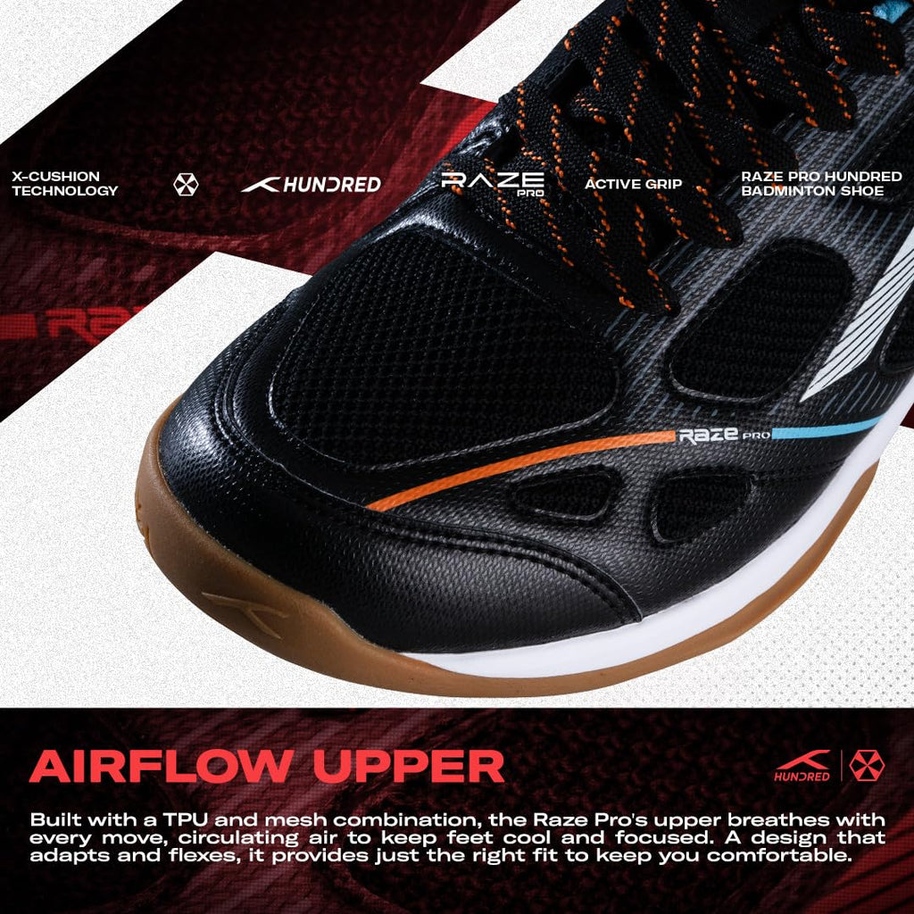 Hundred Men Raze Pro Badminton Shoes (Non Marking) | Also Indoor Sports | Lightweight, Breathable & Durable | X-Cushion | Active Grip Sole | Extended Heel Lock