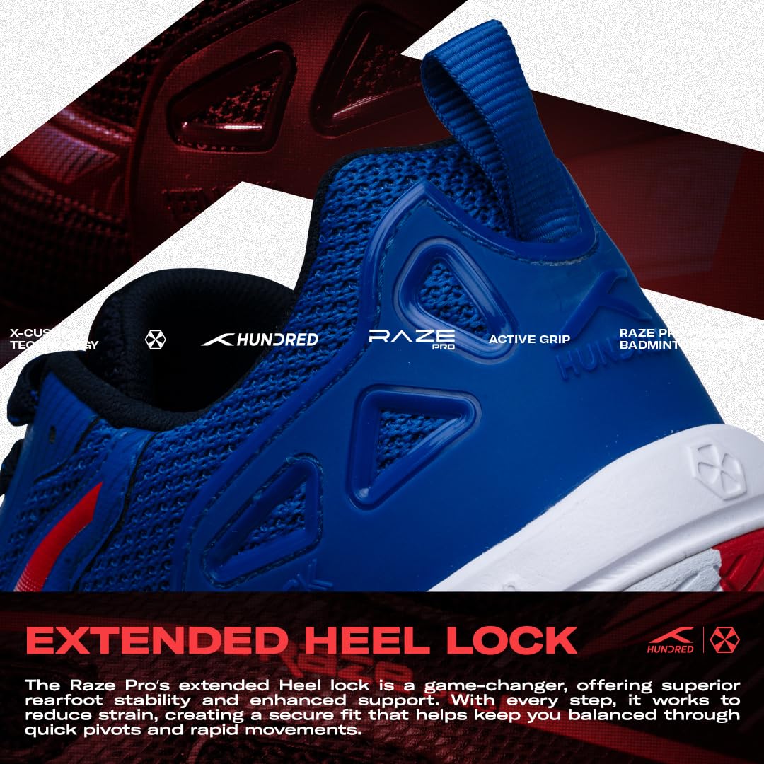 Hundred Men Raze Pro Badminton Shoes (Non Marking) | Also Indoor Sports | Lightweight, Breathable & Durable | X-Cushion | Active Grip Sole | Extended Heel Lock