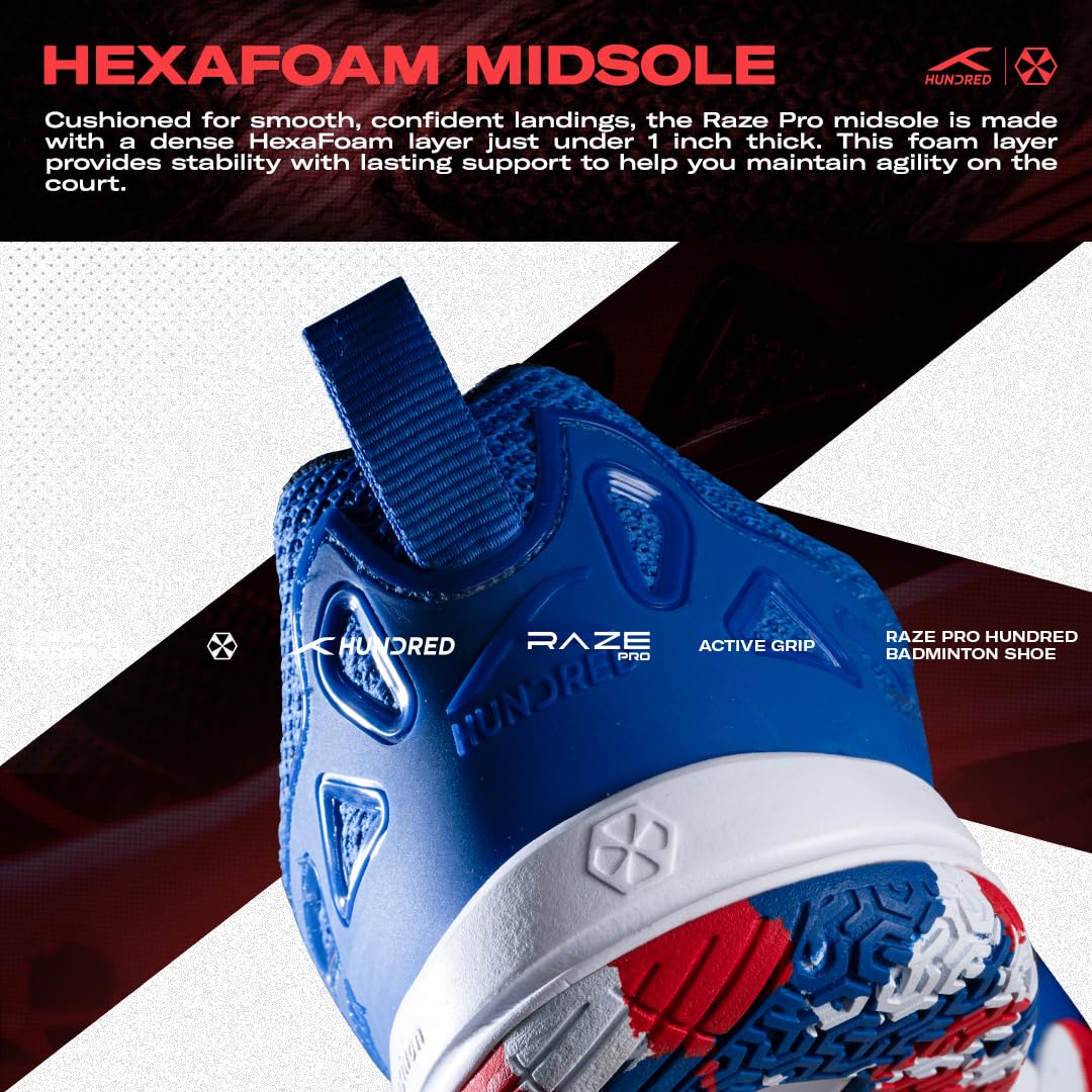 Hundred Men Raze Pro Badminton Shoes (Non Marking) | Also Indoor Sports | Lightweight, Breathable & Durable | X-Cushion | Active Grip Sole | Extended Heel Lock