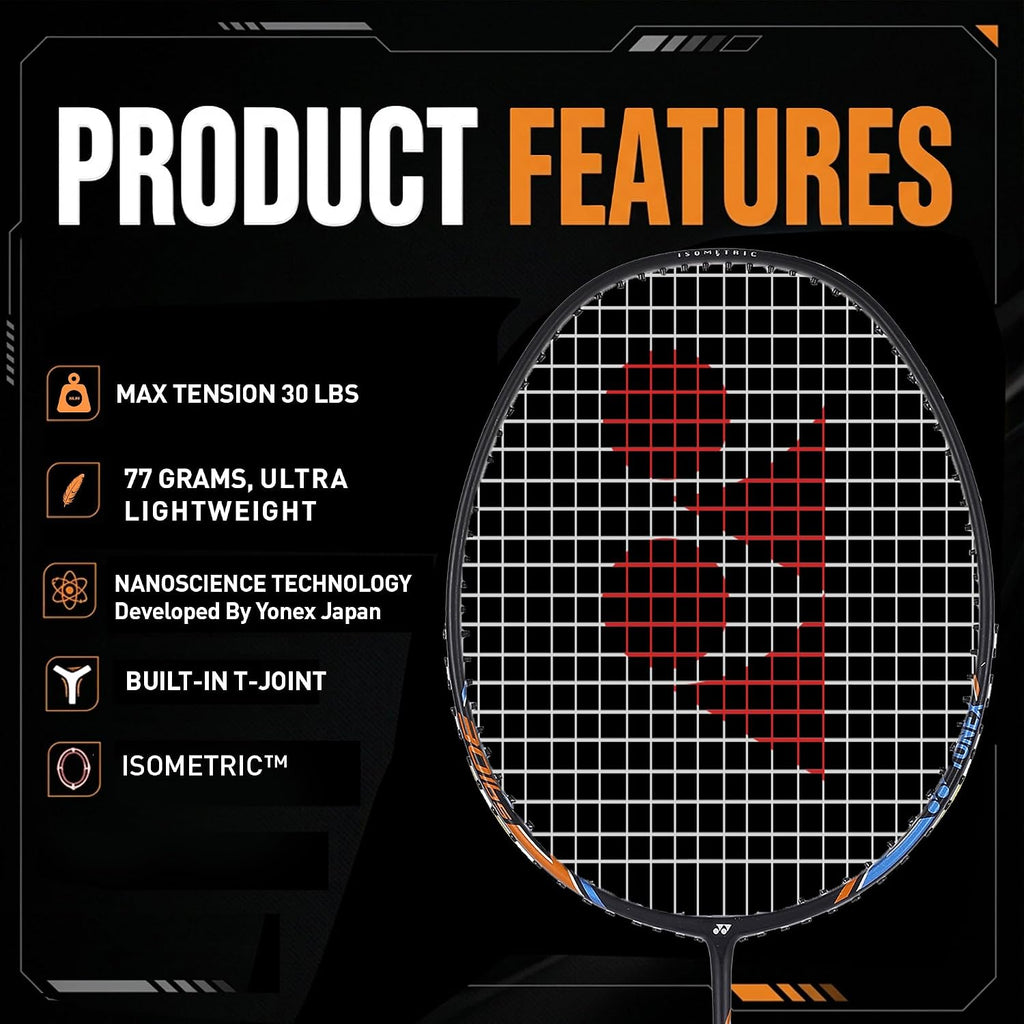 Yonex Nanoray Light 18i Graphite Badminton Racquet with Free Full Cover (77 Grams, 30 Lbs Tension, Black)