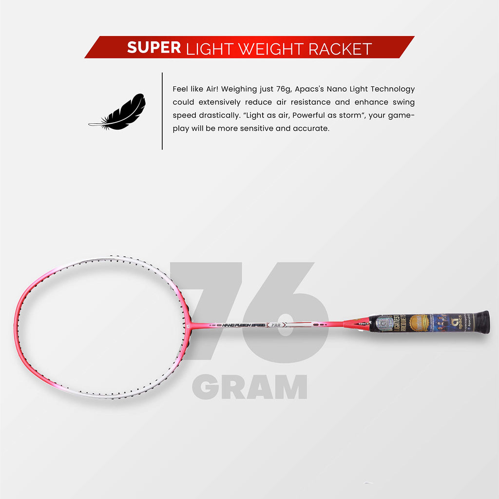 Apacs Nano Fusion Graphite Speed 722, 76g, 30LBS, Ultra Lightweight Unstrung Badminton Racket with Full