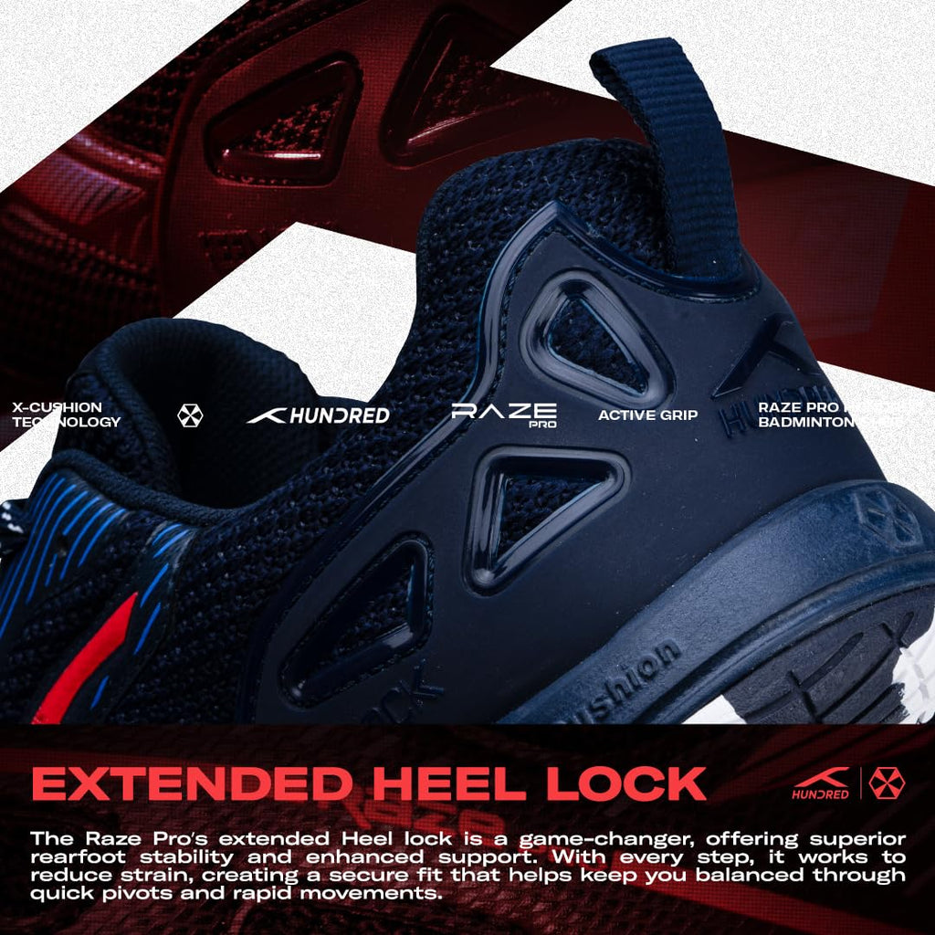 Hundred Men Raze Pro Badminton Shoes (Non Marking) | Also Indoor Sports | Lightweight, Breathable & Durable | X-Cushion | Active Grip Sole | Extended Heel Lock