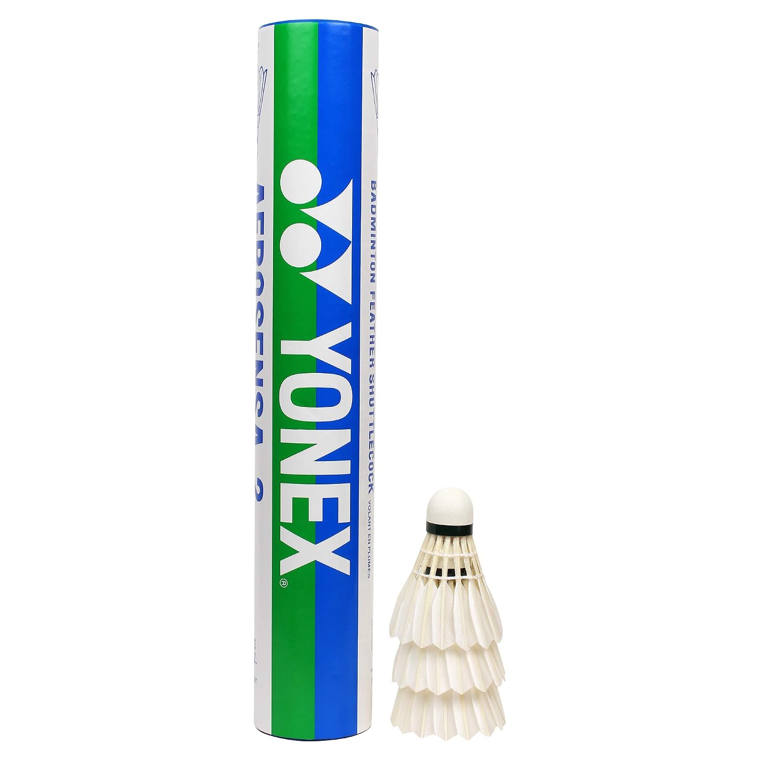 Yonex Aerosensa 2 Feather Badminton Shuttlecocks (White, Medium Speed) | Real Goose Feathers | Solid Cork | Pack of 12