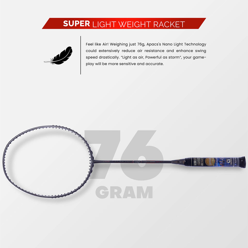 Apacs Nano Fusion Graphite Speed 722, 76g, 30LBS, Ultra Lightweight Unstrung Badminton Racket with Full