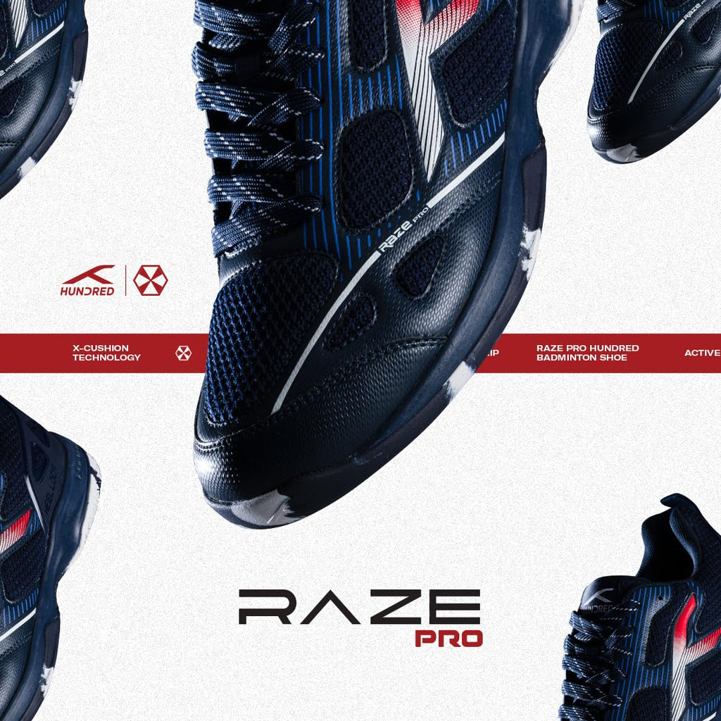 Hundred Men Raze Pro Badminton Shoes (Non Marking) | Also Indoor Sports | Lightweight, Breathable & Durable | X-Cushion | Active Grip Sole | Extended Heel Lock