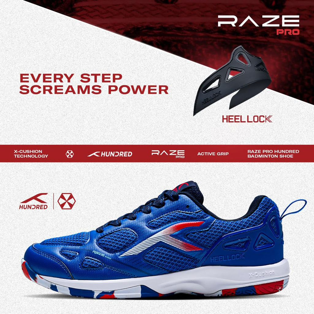 Hundred Men Raze Pro Badminton Shoes (Non Marking) | Also Indoor Sports | Lightweight, Breathable & Durable | X-Cushion | Active Grip Sole | Extended Heel Lock
