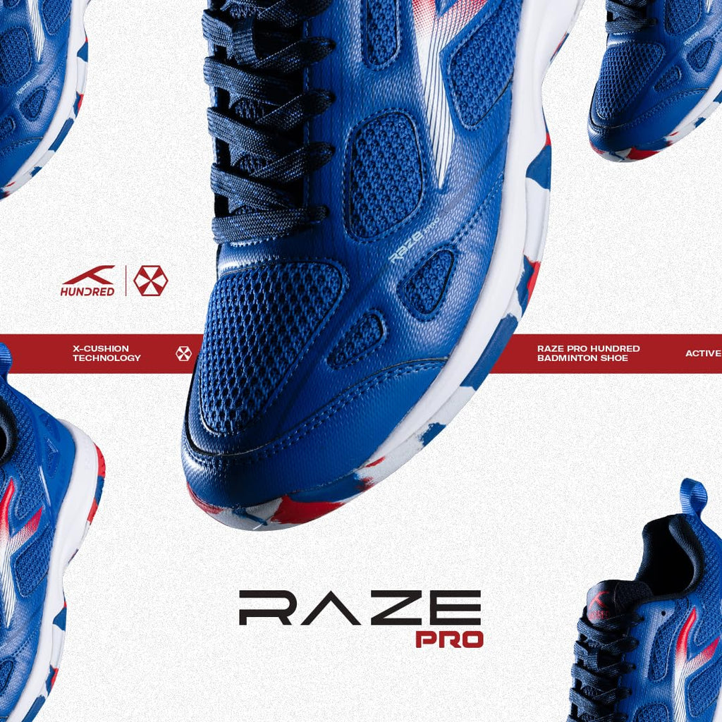 Hundred Men Raze Pro Badminton Shoes (Non Marking) | Also Indoor Sports | Lightweight, Breathable & Durable | X-Cushion | Active Grip Sole | Extended Heel Lock