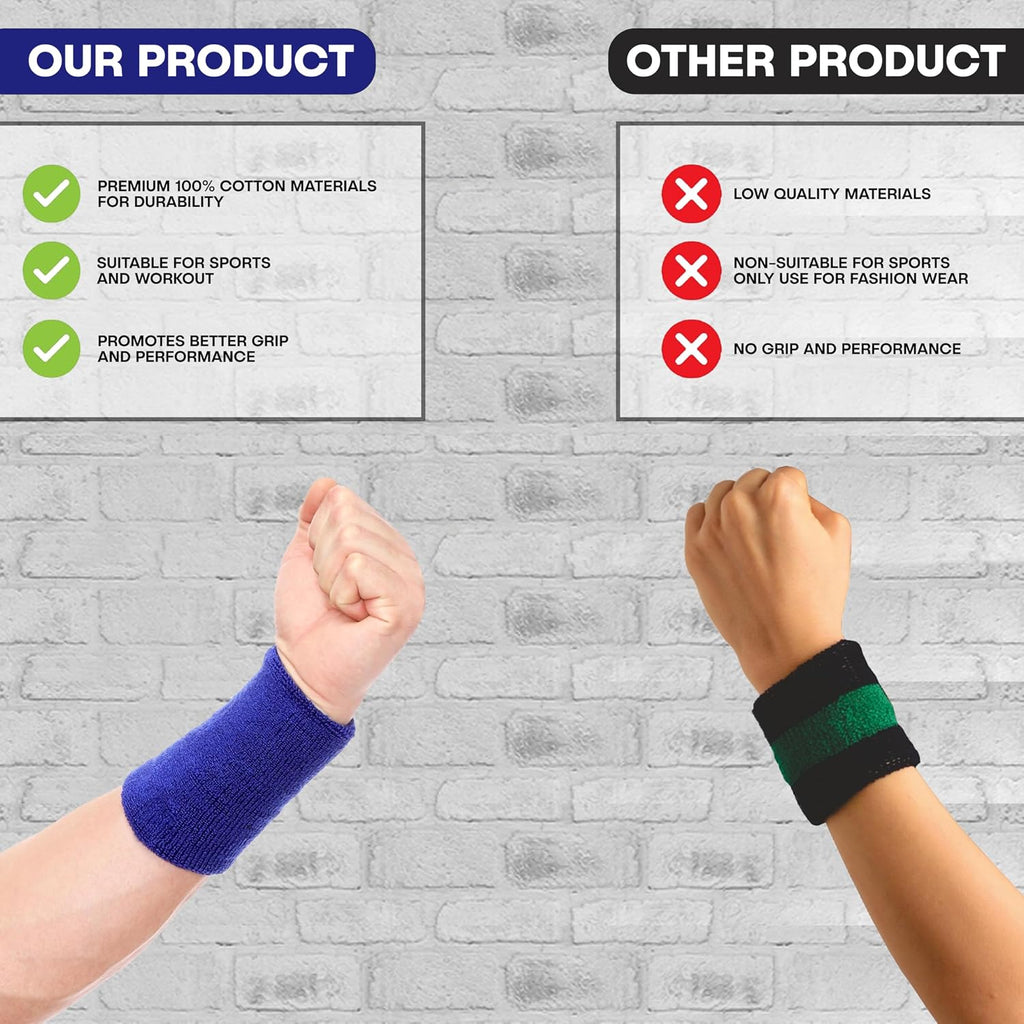 BW:Beatwide Unisex 100% Cotton Towel Knitted 5" 3.5"(Inch Each Band Size), Sweatband | Badminton Wrist Band | Hand Band for Men Sports(Pack of 5)