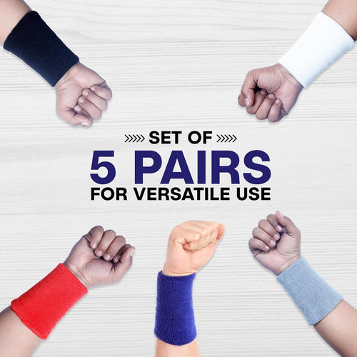 BW:Beatwide Unisex 100% Cotton Towel Knitted 5" 3.5"(Inch Each Band Size), Sweatband | Badminton Wrist Band | Hand Band for Men Sports(Pack of 5)