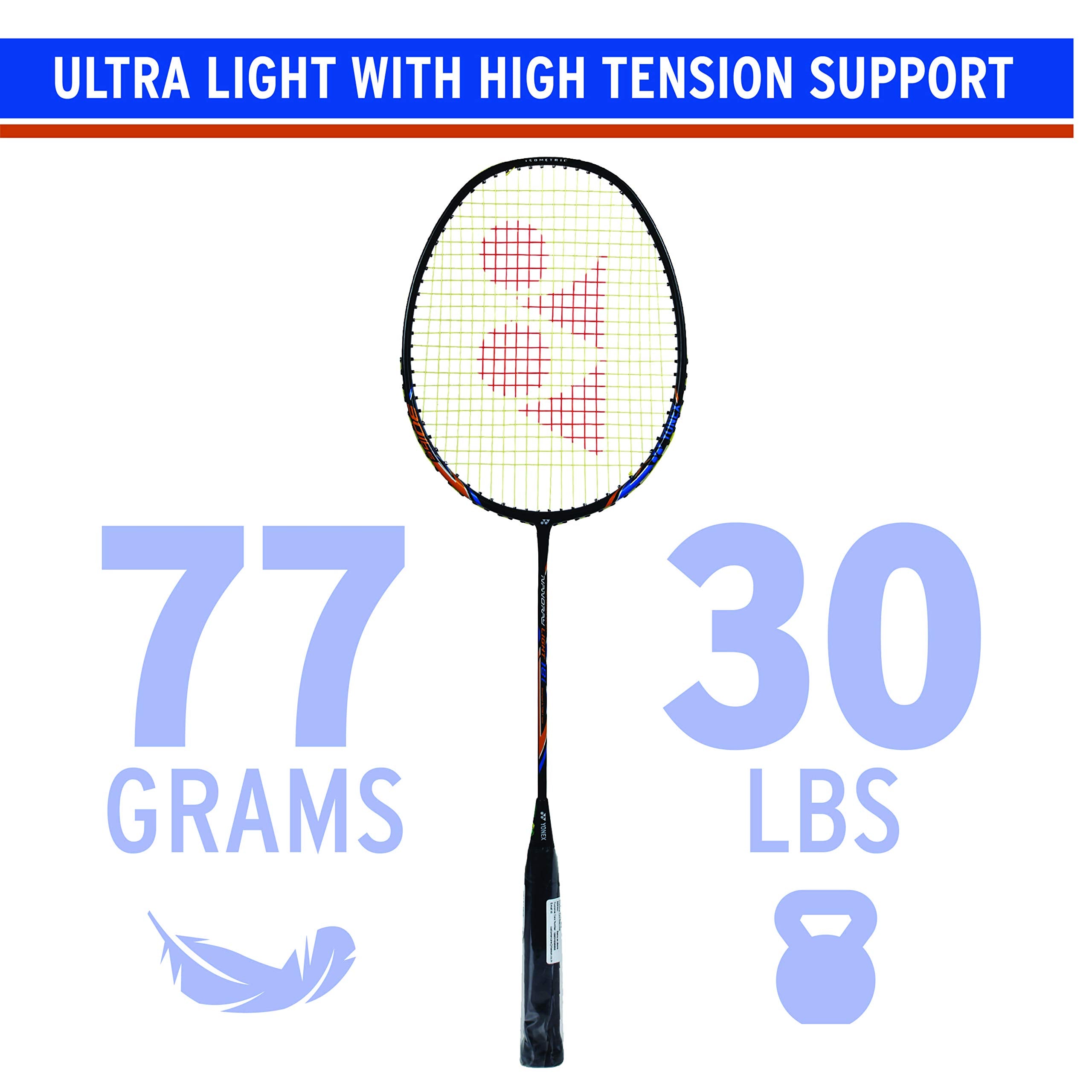Yonex Nanoray Light 18i Graphite Badminton Racquet with Free Full Cover (77 Grams, 30 Lbs Tension, Black)