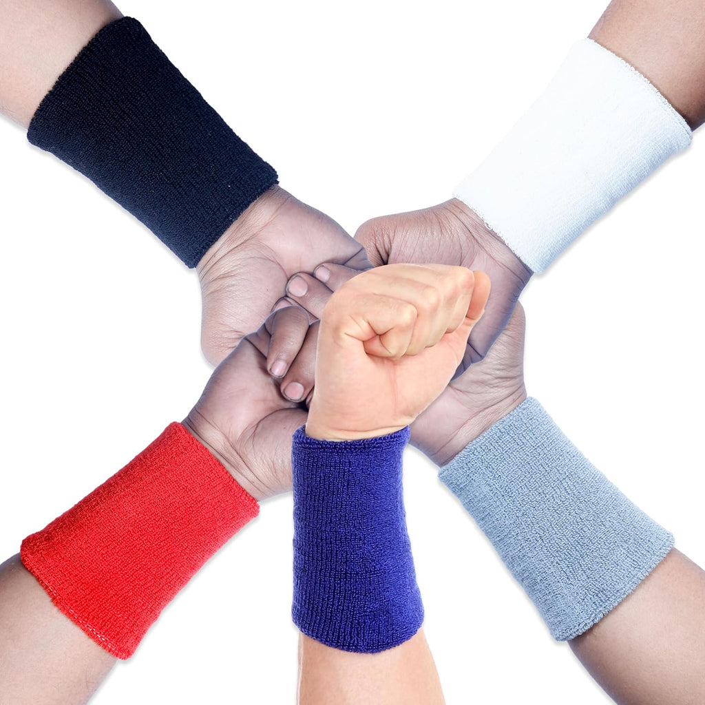 BW:Beatwide Unisex 100% Cotton Towel Knitted 5" 3.5"(Inch Each Band Size), Sweatband | Badminton Wrist Band | Hand Band for Men Sports(Pack of 5)