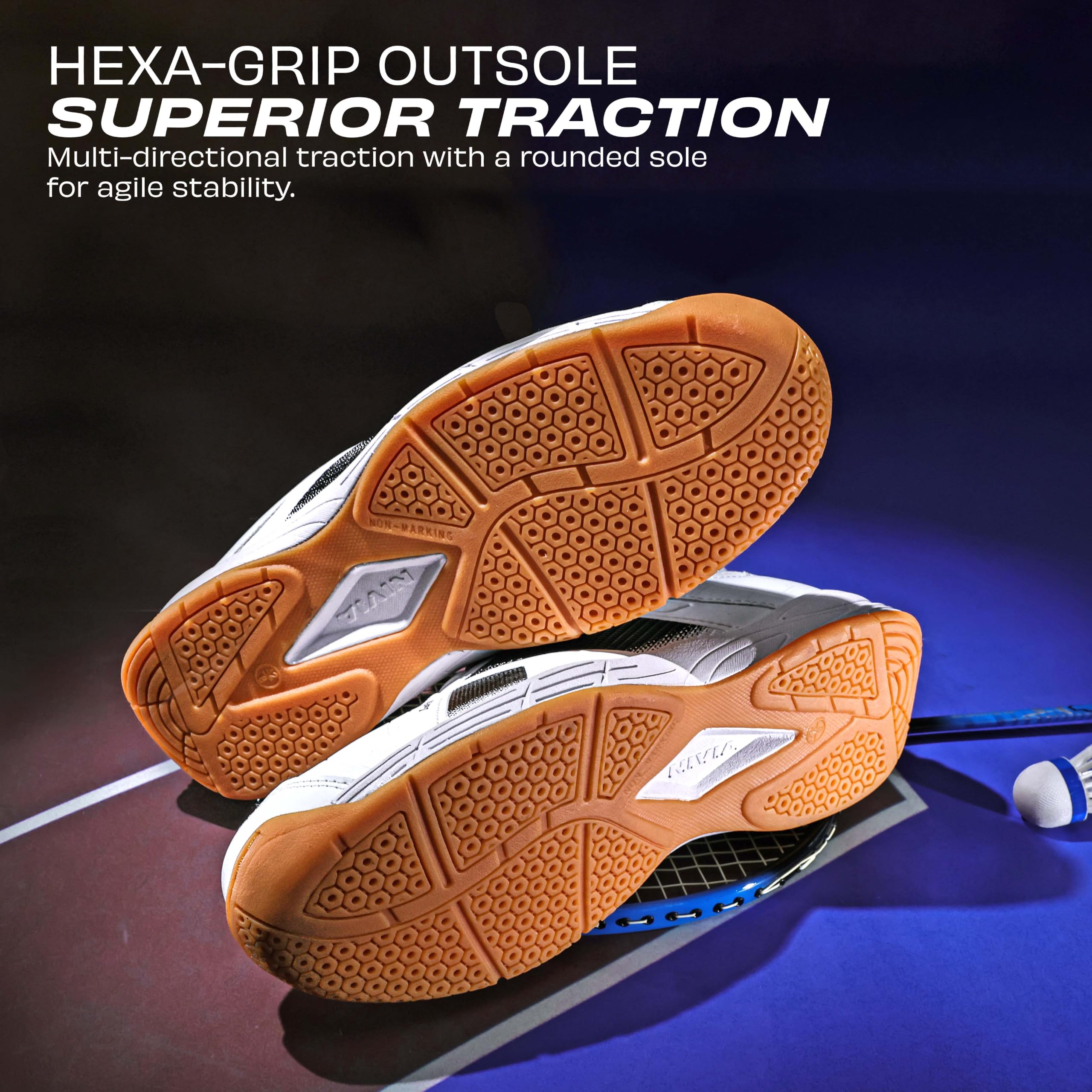 Nivia Appeal 4.0 Non-Marking Badminton Shoes for Men, Duofoam Midsole, Hexa-Grip Outsole, Breathable Mesh Upper, Neutral Arch Fit, Lightweight Cushioning & Stability