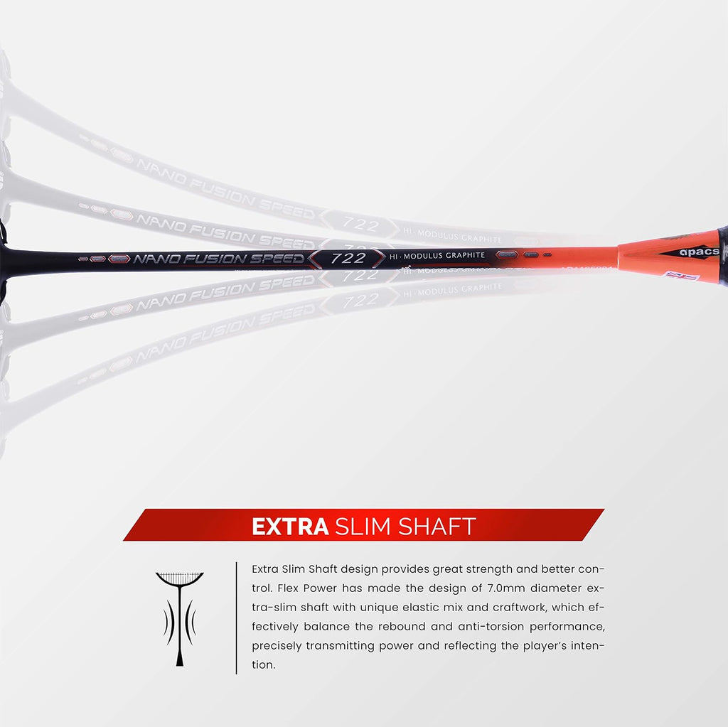 Apacs Nano Fusion Graphite Speed 722, 76g, 30LBS, Ultra Lightweight Unstrung Badminton Racket with Full