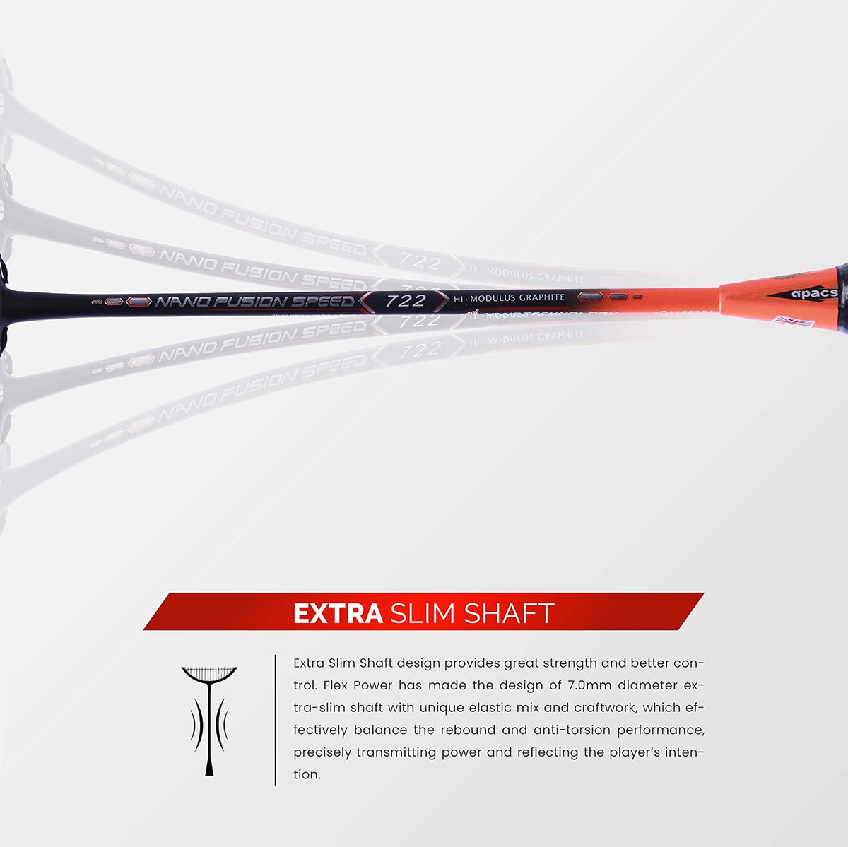 Apacs Nano Fusion Graphite Speed 722, 76g, 30LBS, Ultra Lightweight Unstrung Badminton Racket with Full