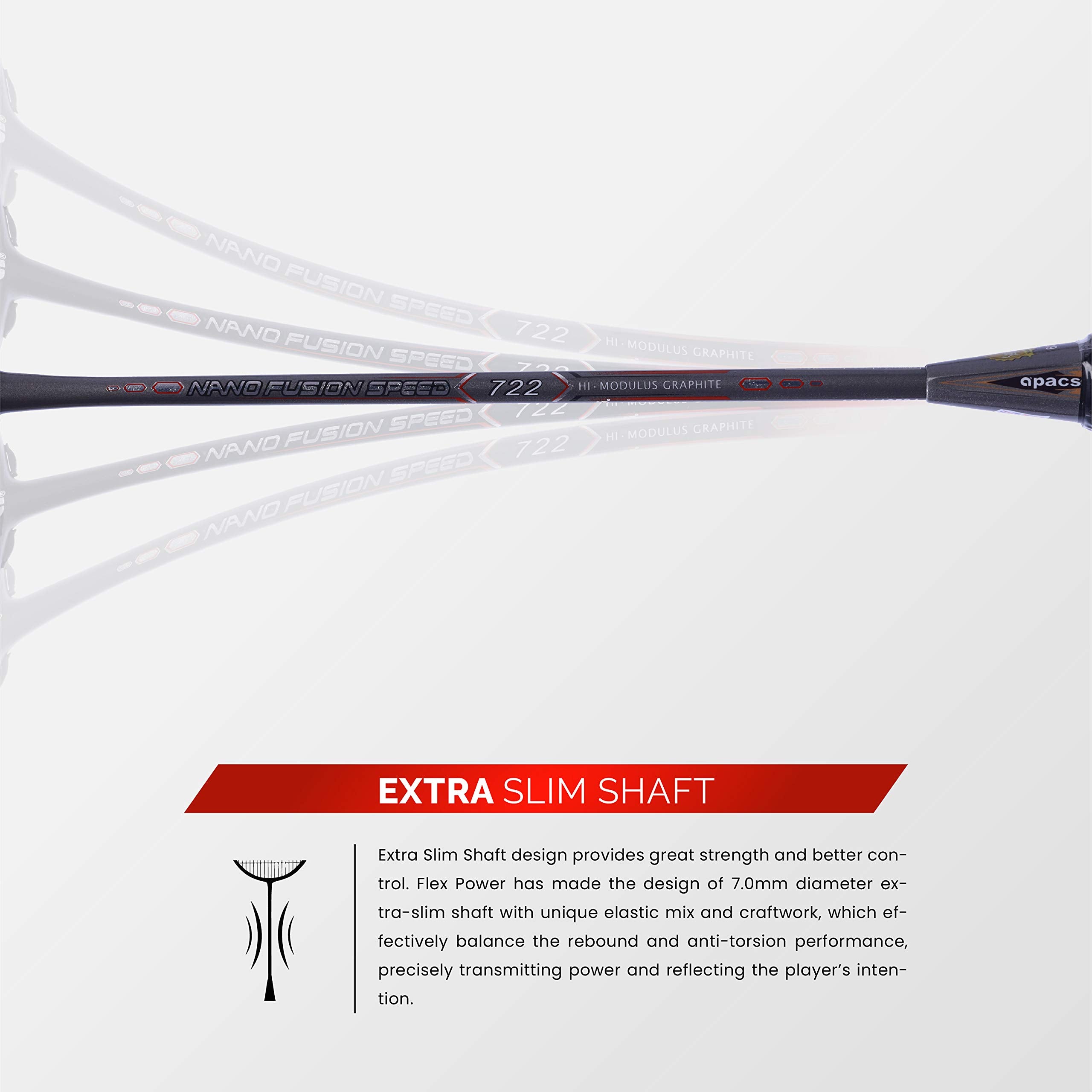 Apacs Nano Fusion Graphite Speed 722, 76g, 30LBS, Ultra Lightweight Unstrung Badminton Racket with Full